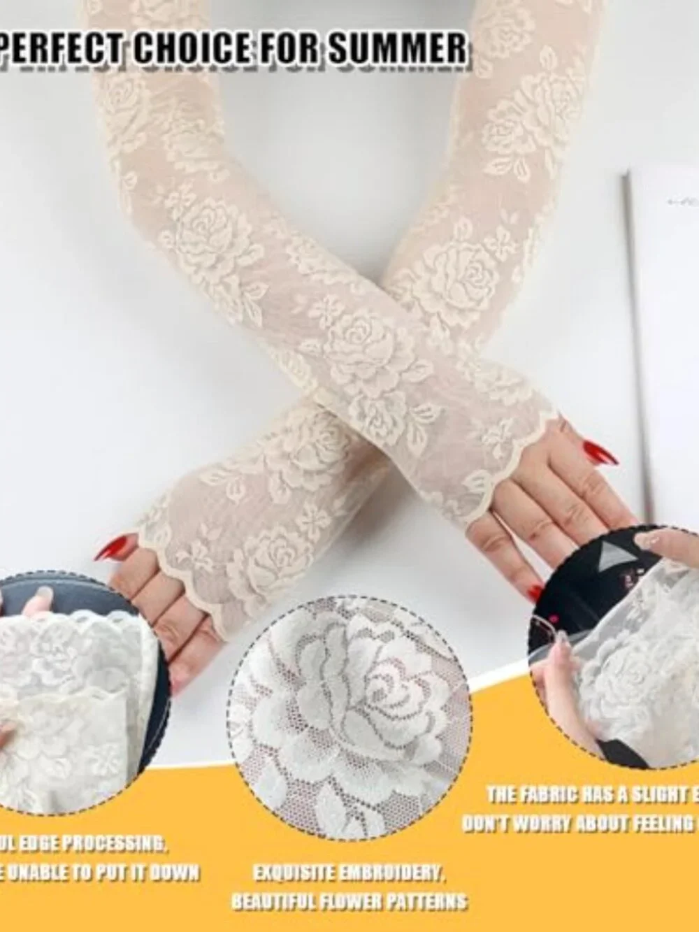 Women's Lace Arm Sleeves UV Protection Sun Gloves Fingerless Driving Gloves
